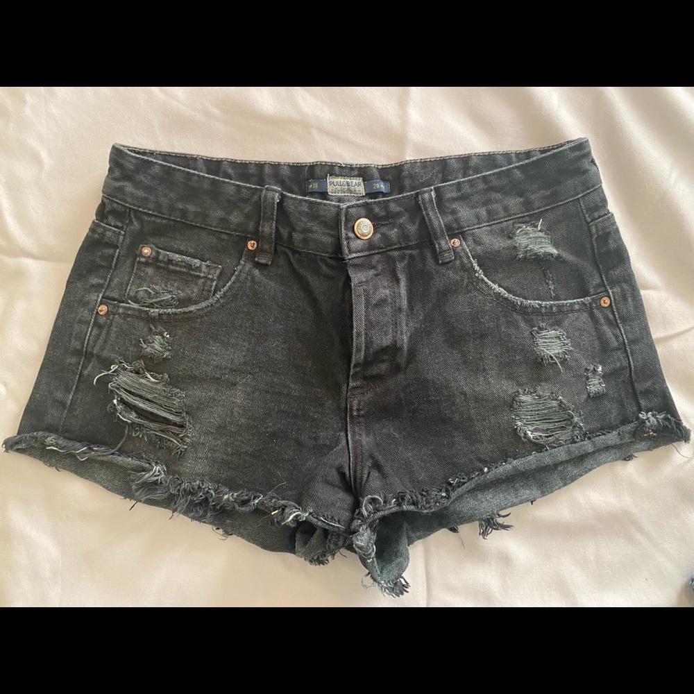 Black denim shorts